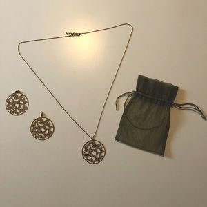 Set of golden butterfly necklace and earrings